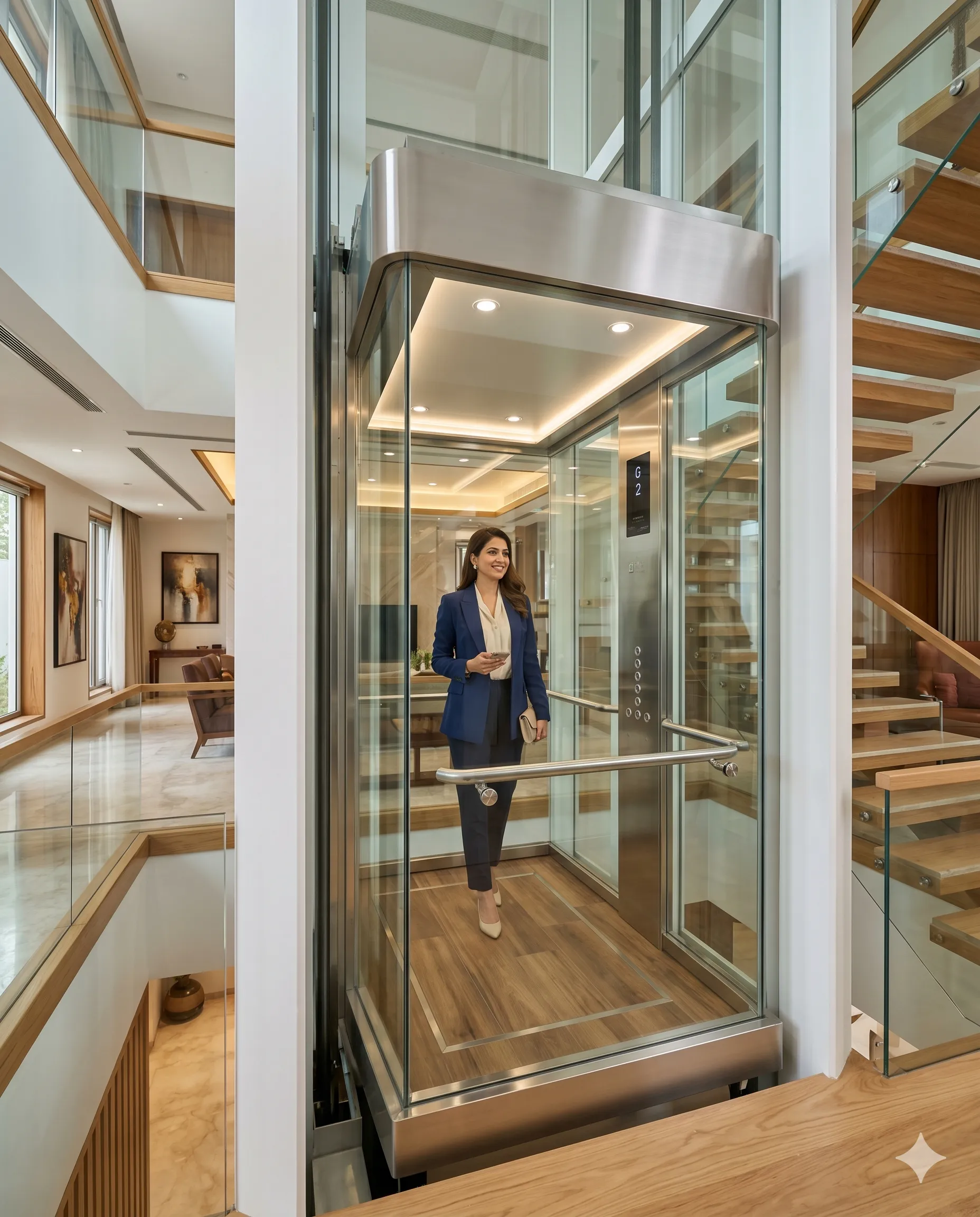 Glass elevator for luxury villa